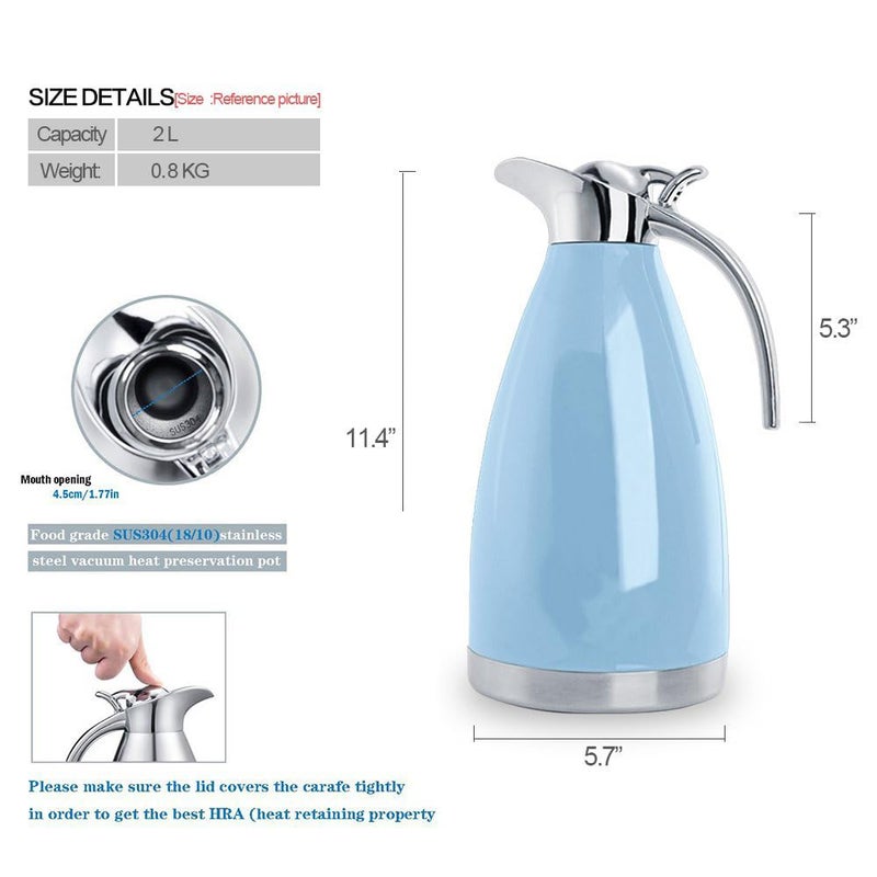 Bonnoces 68 Oz Stainless Steel Thermal Carafe - Double Walled Vacuum Insualted Thermos/Carafe with Lid - Coffee/Tea Carafe Heat & Cold Retention - 2 Liter - Image 2